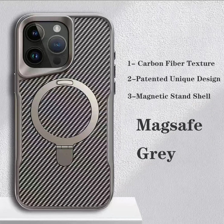 Premium Carbon Fiber MagSafe Case with Stand & Lens Guard