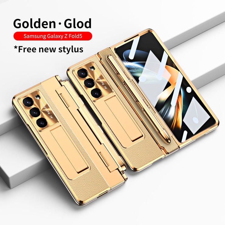 Luxury Leather Magnetic Bracket Shell Electroplated Phone Case For Samsung Galaxy Z Fold Series