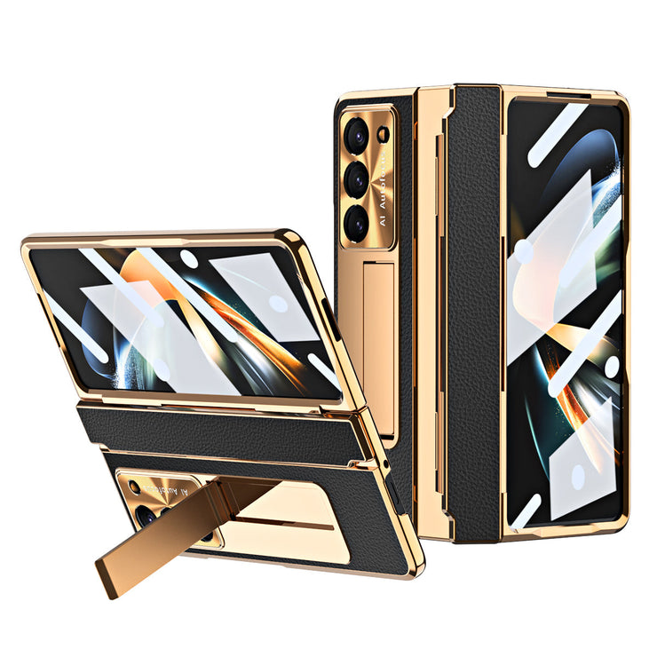 Luxury Leather Magnetic Bracket Shell Electroplated Phone Case For Samsung Galaxy Z Fold Series