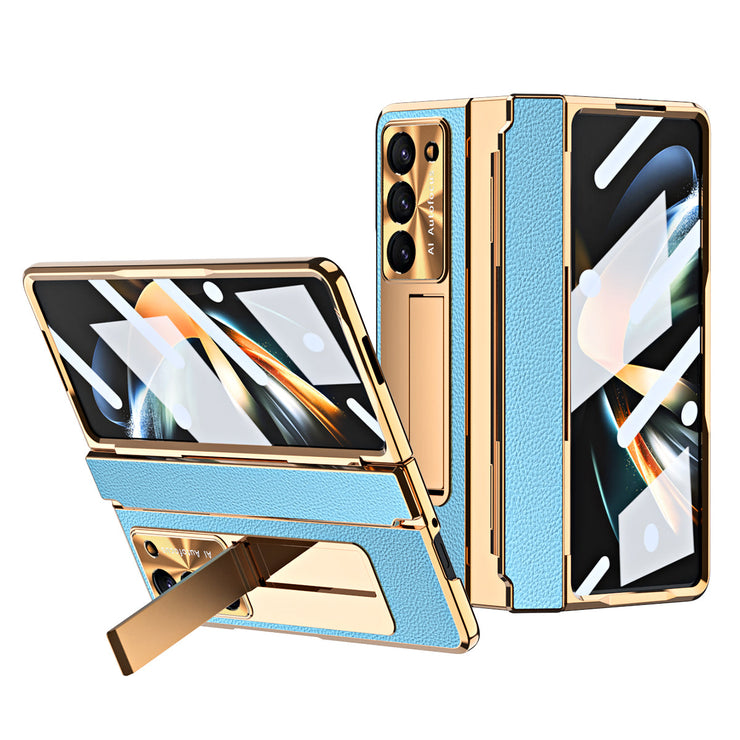 Luxury Leather Magnetic Bracket Shell Electroplated Phone Case For Samsung Galaxy Z Fold Series