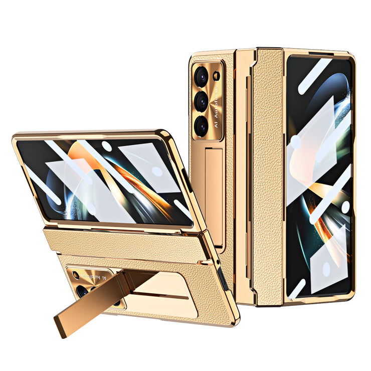 Luxury Leather Magnetic Bracket Shell Electroplated Phone Case For Samsung Galaxy Z Fold Series