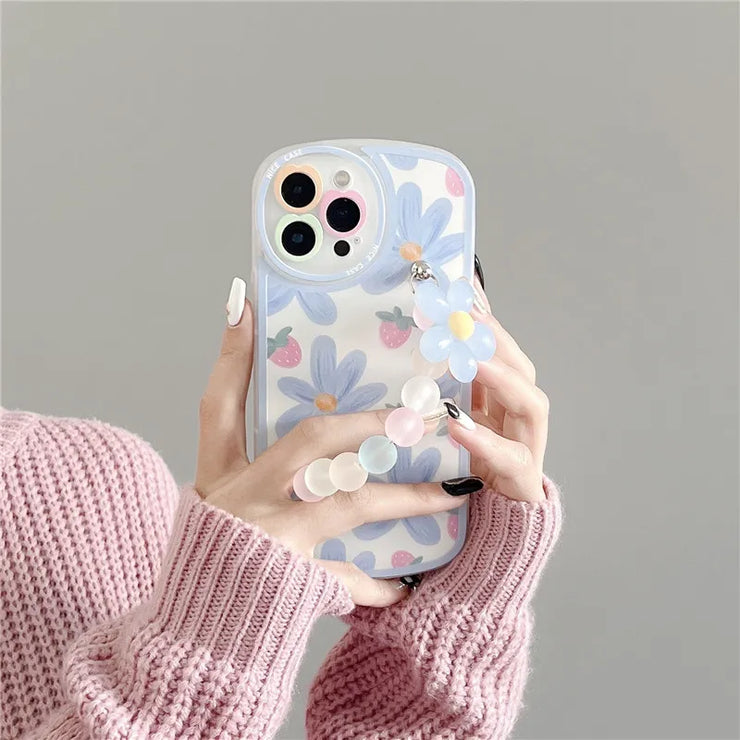 Cute 3D Flower Wrist Phone Chain  Case for iphone Series