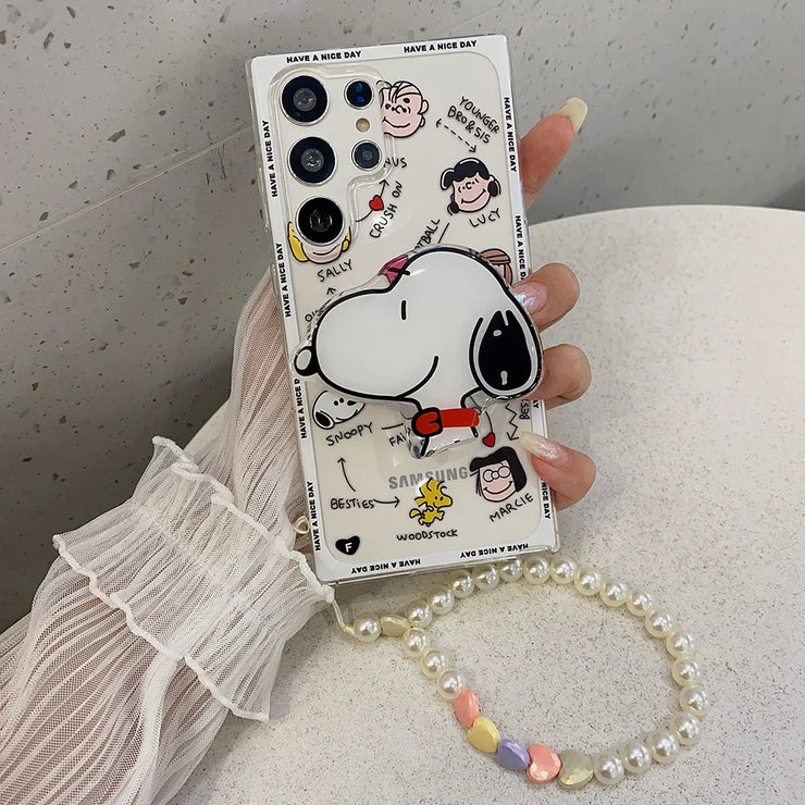 Cartoon Snoopies with Bracket Lanyard Phone Case for Samsung Galaxy