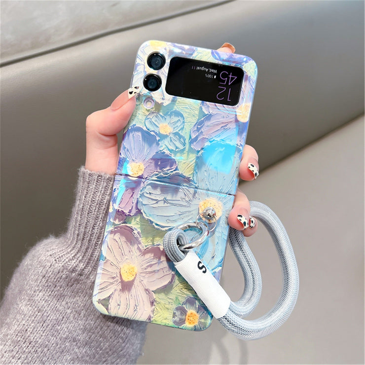 Korean Oil Painting Flowers Case  Strap for Samsung Galaxy Z Flip 3 & 4