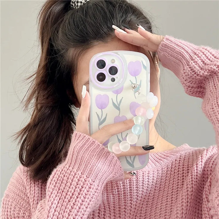 Cute 3D Flower Wrist Phone Chain  Case for iphone Series