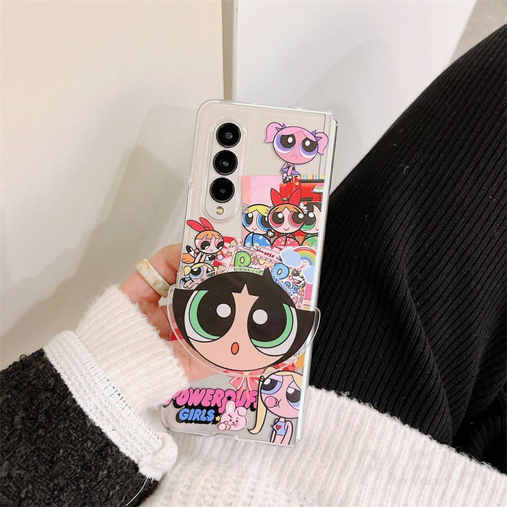 Cute Cartoon Girl Phone Holder Cases For Samsung Galaxy Z Fold 3 5g