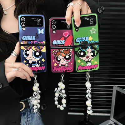 Cartoon Powerpuffs Girls with Bracelet Phone Case for Samsung Galaxy Z Flip Case