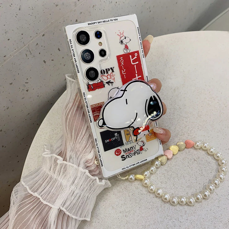 Cartoon Snoopies with Bracket Lanyard Phone Case for Samsung Galaxy