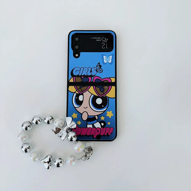 Cartoon Powerpuffs Girls with Bracelet Phone Case for Samsung Galaxy Z Flip Case