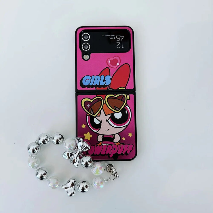 Cartoon Powerpuffs Girls with Bracelet Phone Case for Samsung Galaxy Z Flip Case